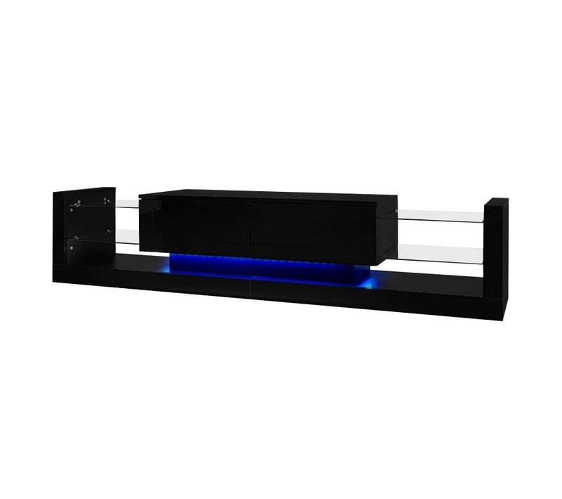 Meuble TV, 181*38*38cm, Meuble De Salon, LED, Portes Abattantes, Étagères En Verre Trempé, Pb, Noir