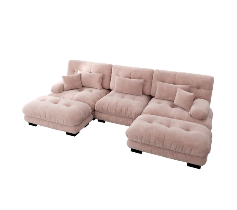 Canapé D'angle Modulaire En U, Canapé En Chenille Rose Avec Repose-pieds