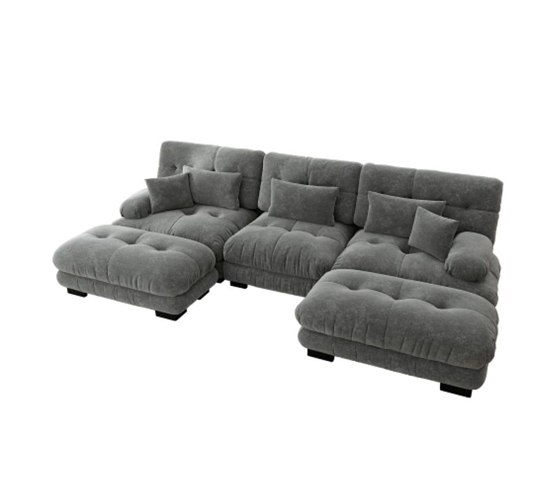 Canapé D'angle Modulaire En U, Canapé En Chenille Gris Avec Repose-pieds