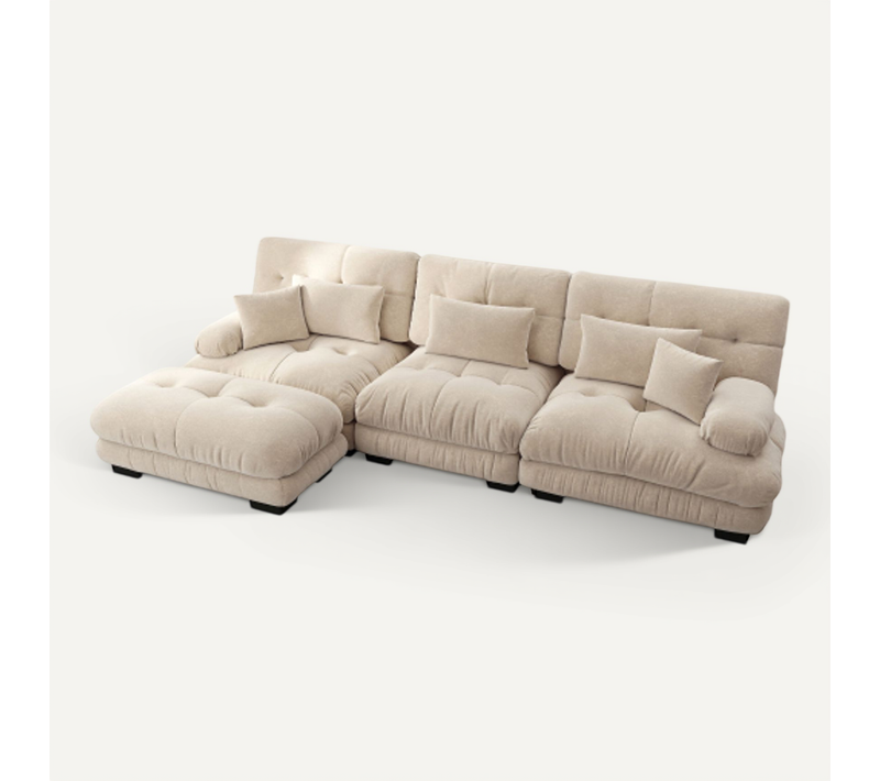 Canapé D'angle Modulaire, Canapé En L Pour Salon, Avec Repose-pieds, En Chenille, Marron Clair