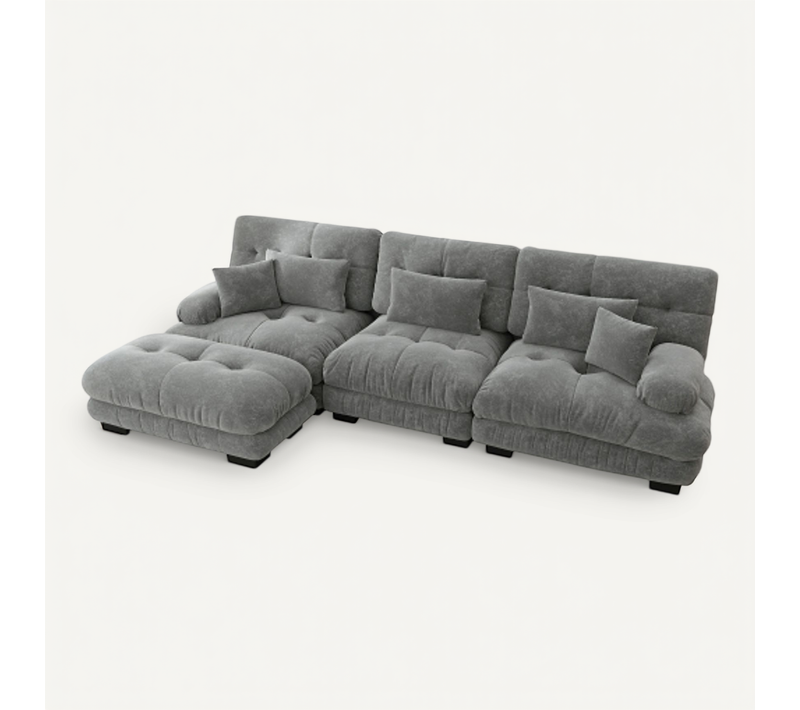 Canapé D'angle Modulaire, Canapé En L Pour Salon, Avec Repose-pieds, En Chenille, Gris