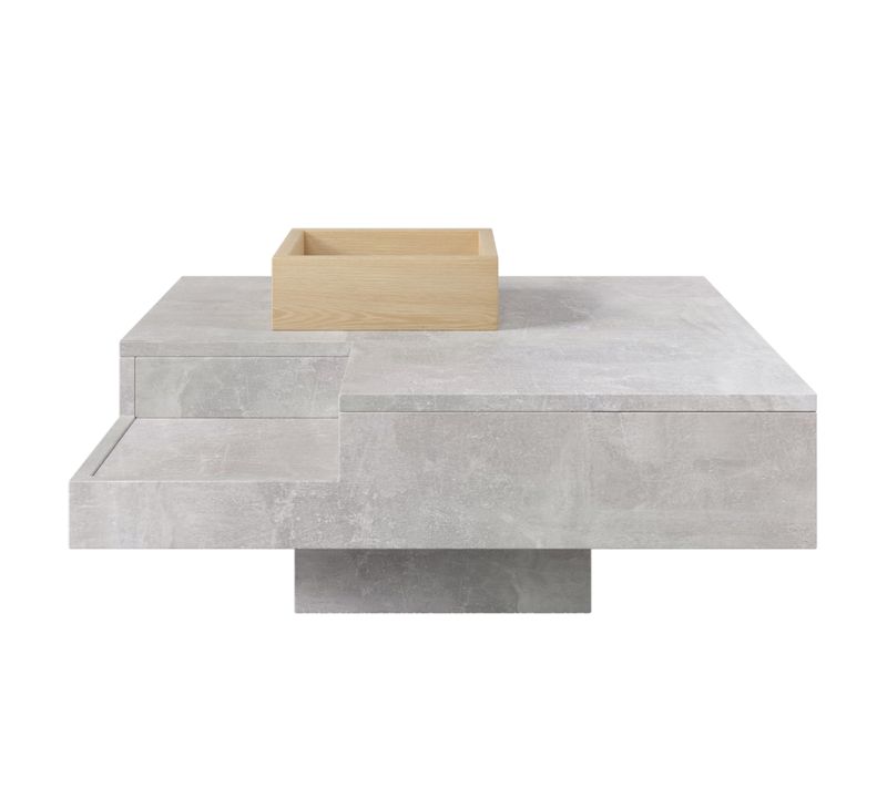 Table Basse 72x72x30cm, Table Carré, Surface En Béton, Moderne, Aggloméré, Gris+bois