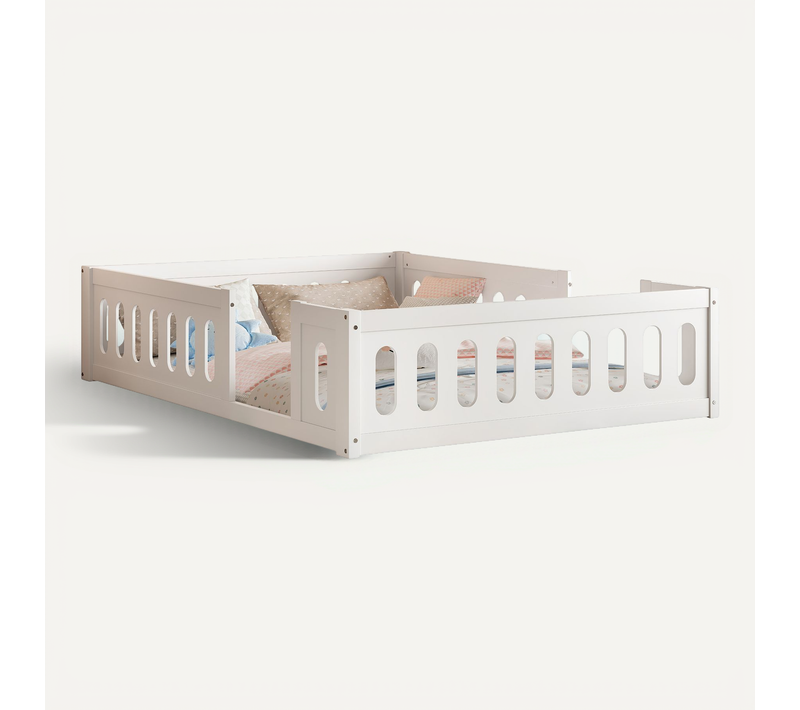 Lit 140x200cm,lit Double, Design Simple, Clôture Semi-fermée, Sans Sommier, Bois+mdf, Blanc