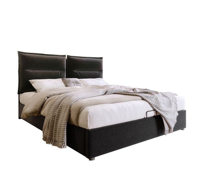 Lit Coffre Double 140x200 Cm, Sommier à Lattes En Métal, Tête De Lit Réglable, Velours Noir