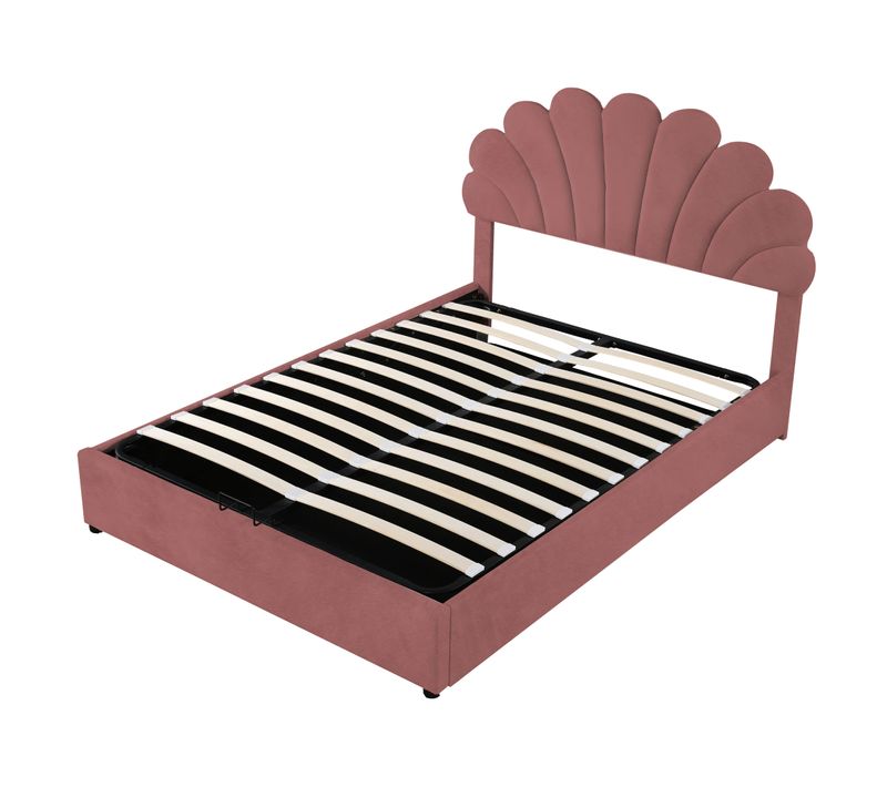 Lit 140x200cm, Lit Coffre, Lit Double, Tête De Lit, Sommier, Cadre De Lit, Velours, Rose