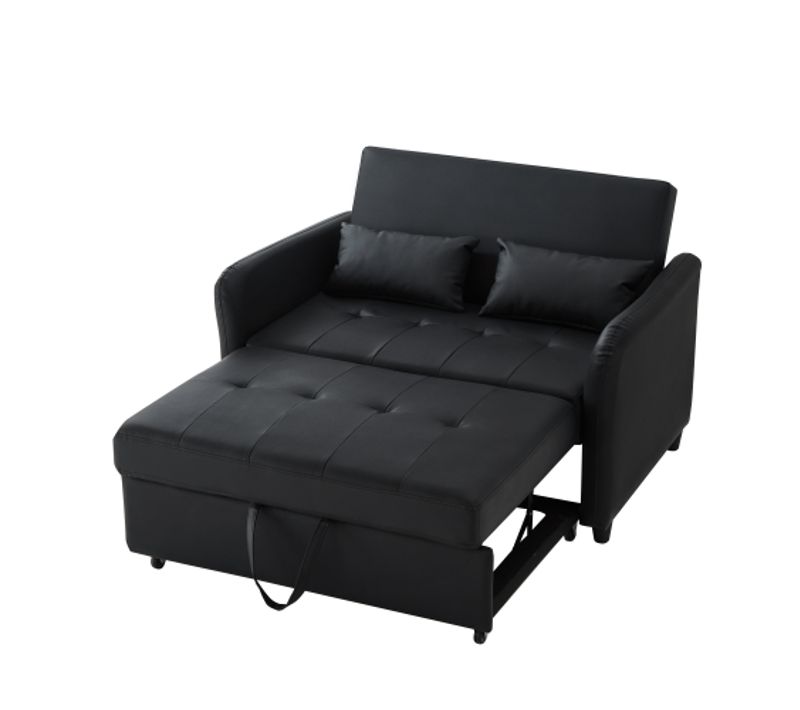 Canapé 2 Places, Canapé Noir Avec Fonction Gigogne Et Dossier Réglable Sur 3 Niveaux