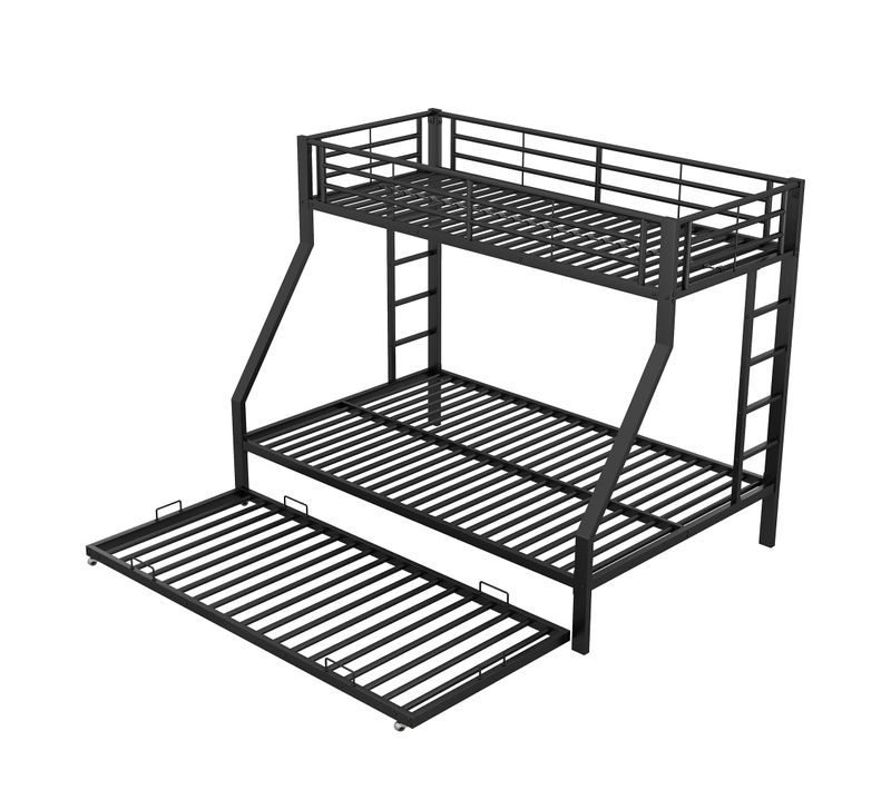 Lit Superposé 90(140)x200cm, Lit Gigogne, 2 Échelles, Garde-corps De Protection, En Fer, Noir