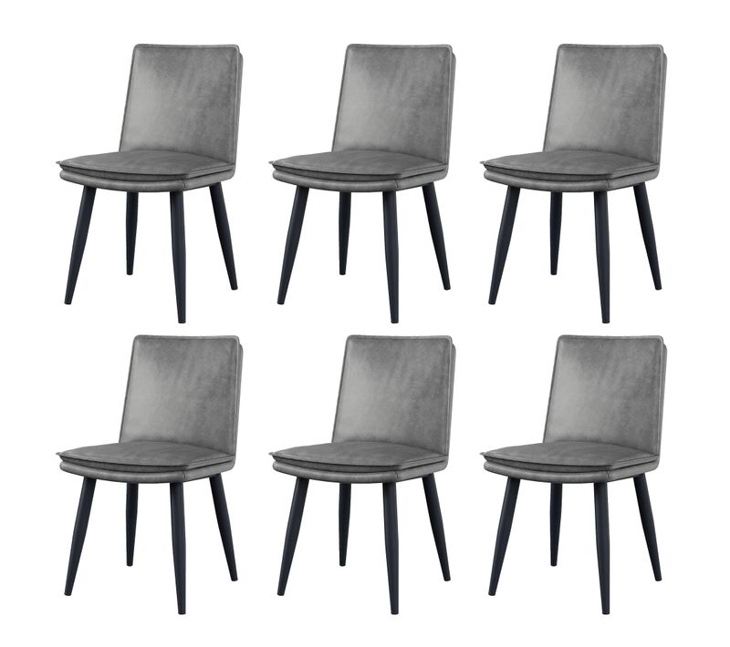 Lot De 6 Chaises 57x49x84cm, Pieds En Métal, Moderne, Anti-taches, Pu, Gris+noir