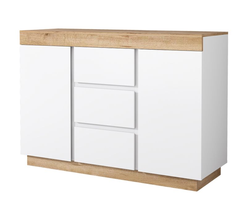Buffet Moderne 120,5x40,2x82,5 Cm, 3 Tiroirs, Rangement, Aggloméré, Blanc Et Couleur Chêne