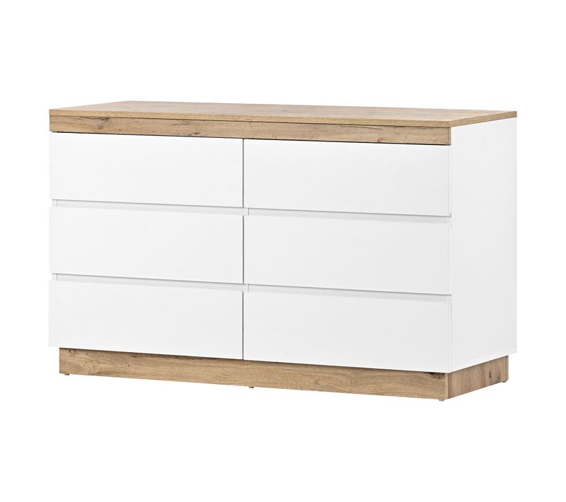 Commode Moderne 110x40x67.5 Cm, 6 Tiroirs, Panneaux De Particules E1, Blanc Et Couleur Chêne