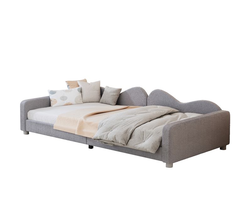 Lit Enfant 90x200 Cm - Lit Rembourré Cadre Canapé-lit Velours Doux - Mdf + Métal - Gris