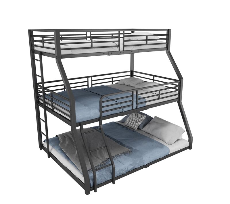 Lit Superposé 90x200 Cm - Lit Enfant Triple Sécurisé - Métal - Noir