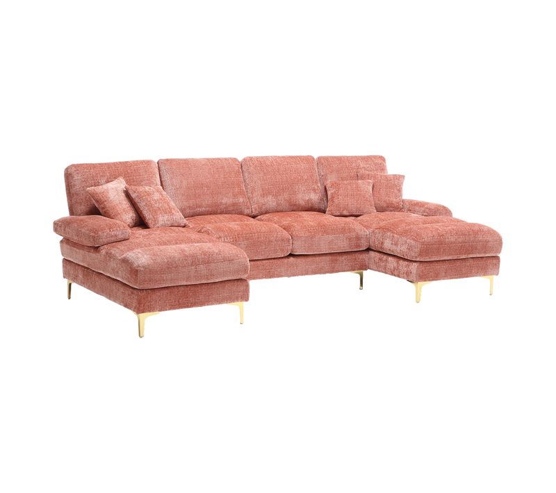 Canapé D'angle 4 Places - U-shape - Rembourrage Mousse - Accoudoirs - Contreplaqué - Rose