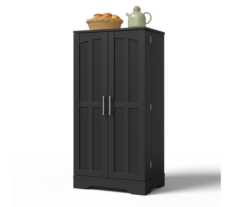 Armoire De Cuisine 120x60x40cm, Buffet Haut, Étagères, LED, Portes Avec Rangement, Mdf, Noir