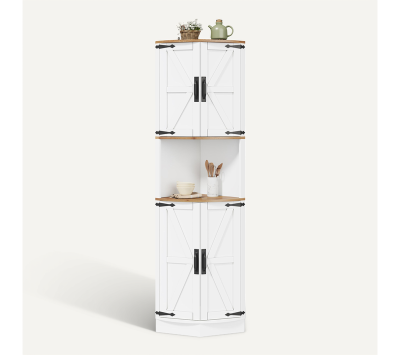 Armoire De Rangement 39,5×39,5×180cm, Portes, Compartiments, Étagères, Mdf, Couleur Blanc Et Bois