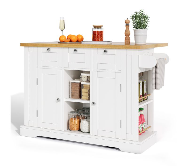 Buffet De Cuisine Rétractable 132x40(70)x87cm, Îlot De Cuisine, En Mdf, Blanc Et Bois