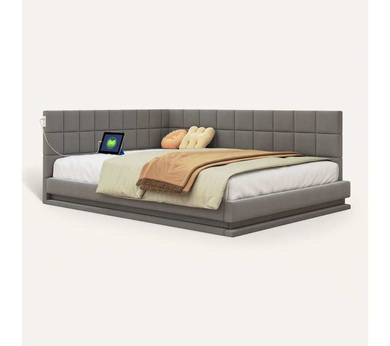 Lit Double 160x200 Cm Avec LED, USB, Cadre De Lit Et Tête De Lit, Gris Lin