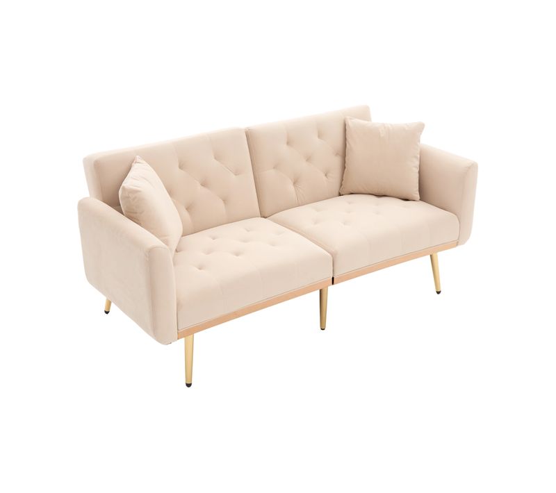 Canapé Convertible 2 Places 165x72,5x75 Cm, Canapé-lit, Dossier Réglable, Velours Beige