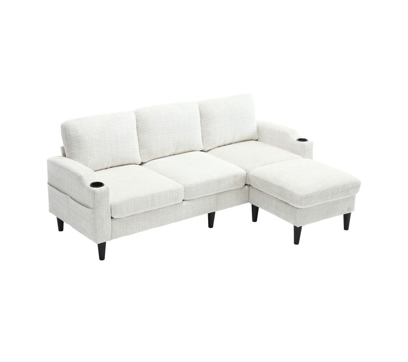 Canapé D'angle Fix 4 Places 196,5x75x77cm, Repose-pieds, Poches, Rangement, Chenille Beige