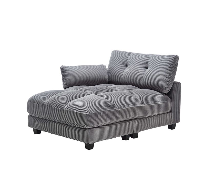 Méridienne 140x112x81cm Avec Accoudoirs, Porte-gobelets, Poches Latérales, Velours Côtelé Gris
