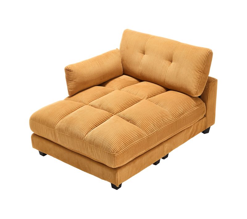 Méridienne 140x112x81cm Avec Accoudoirs, Porte-gobelets, Poches Latérales, Velours Côtelé Jaune