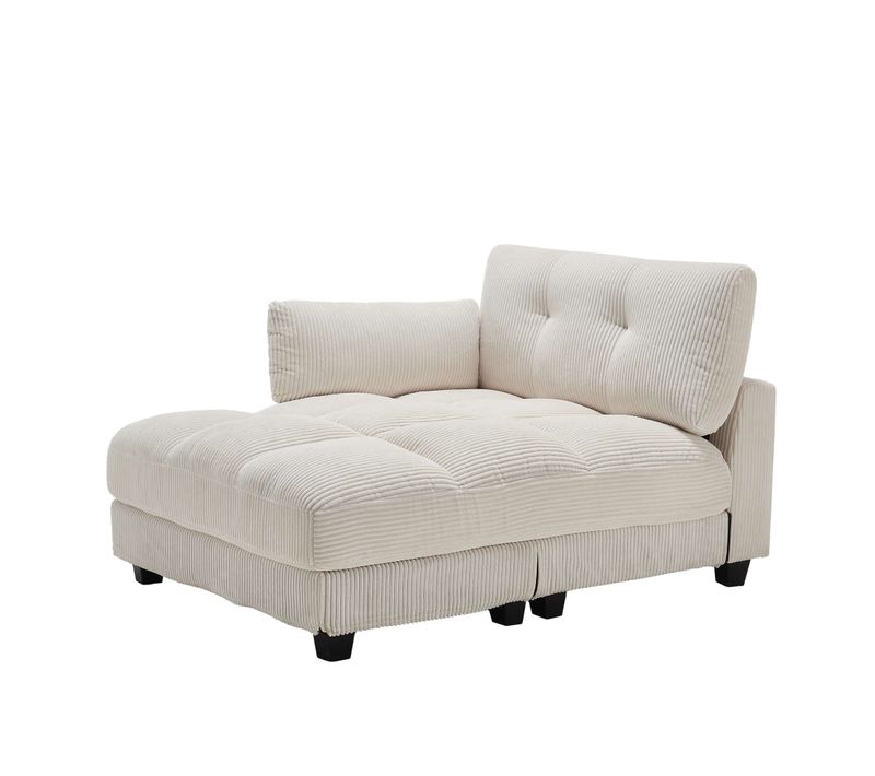 Méridienne 140x112x81cm Avec Accoudoirs, Porte-gobelets, Poches Latérales, Velours Côtelé Beige
