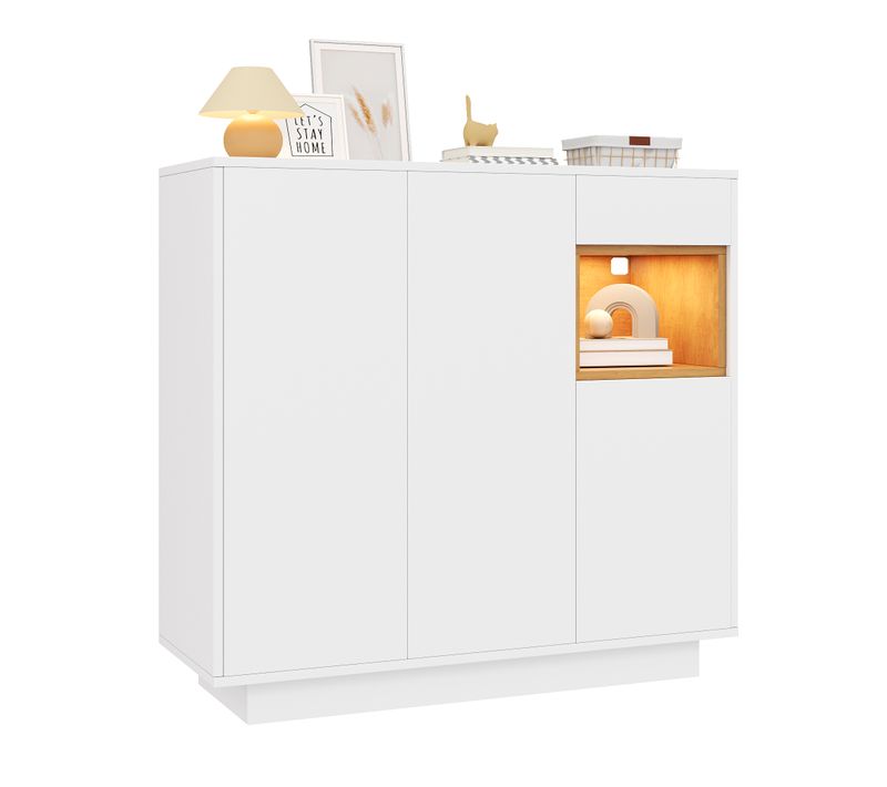 Meuble à Chaussures, Armoire Blanche Avec LED 16 Couleurs, Étagères Réglables Et Tiroir