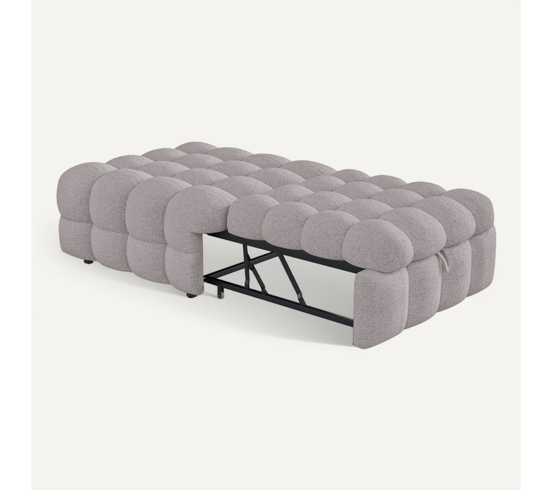 Lit Gigogne 183x76x42cm, Canapé-lit 2-en-1, Conception Pliante, Teddy, Métal Et Mdf, Gris