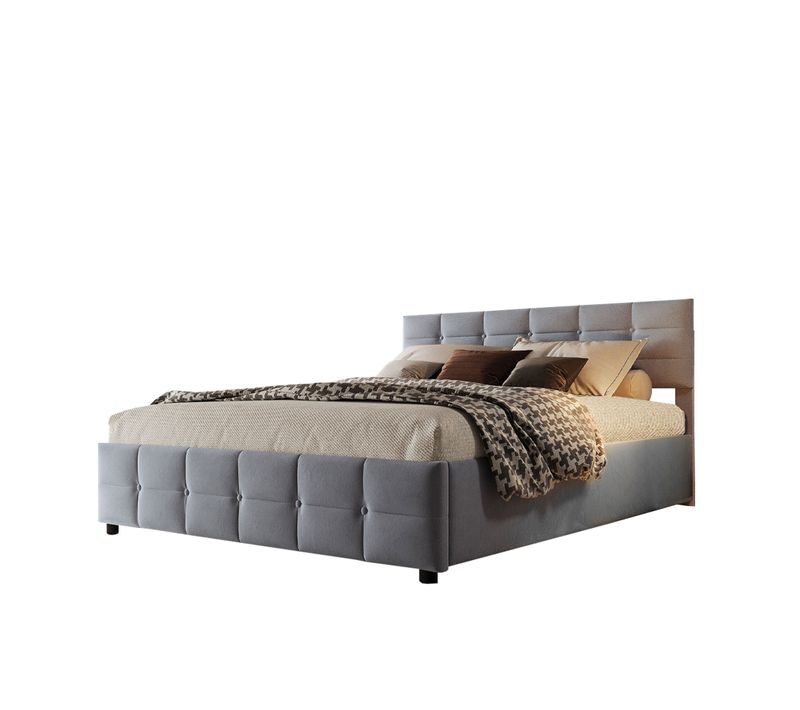 Lit Coffre Lit Double 180x200 Cm, Avec Tête De Lit Et Sommier, Velours Gris