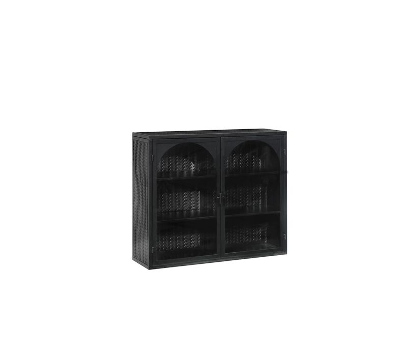 Armoire Murale 70x23x60cm, Moderne, 2 Portes En Verre, Motif Tressé , Étagère, Métal, Noir