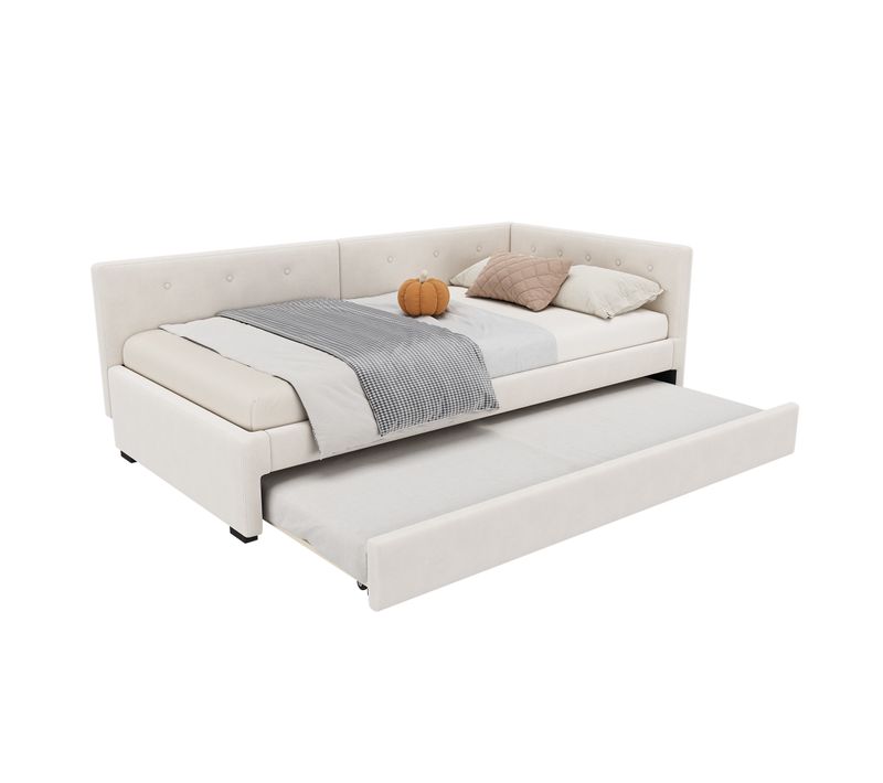 Lit Gigogne Enfant 90x200 Cm+ 90x190 Cm, Canapé-lit, Sommiers, Style Minimaliste, Velours Beige