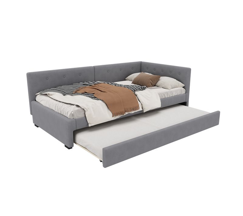 Lit Gigogne Enfant 90x200 Cm+ 90x190 Cm, Canapé-lit, Sommiers, Style Minimaliste, Velours Gris