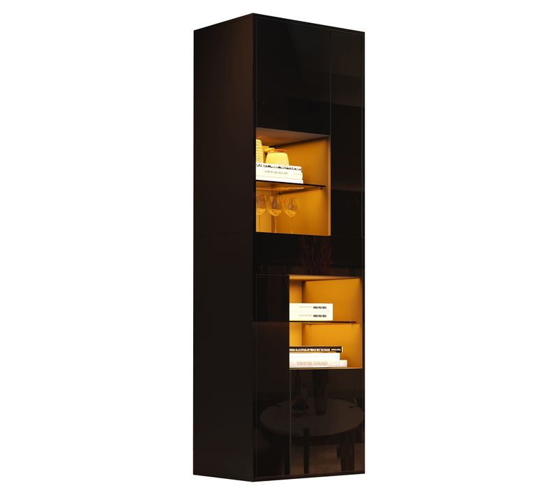Vitrine Noire LED 55x38x170 Cm, 4 Portes, 1 Tiroir, 11 Espaces De Rangement