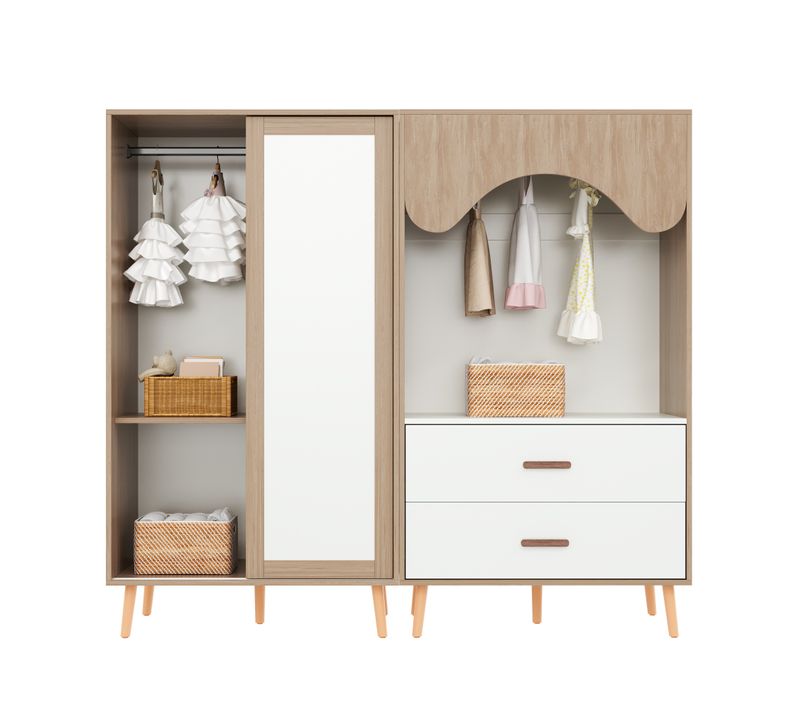 Ensemble 2 Armoires Enfant, Range-vêtement, 2 Portes Coulissantes, 2 Tiroirs, Penderie Métallique