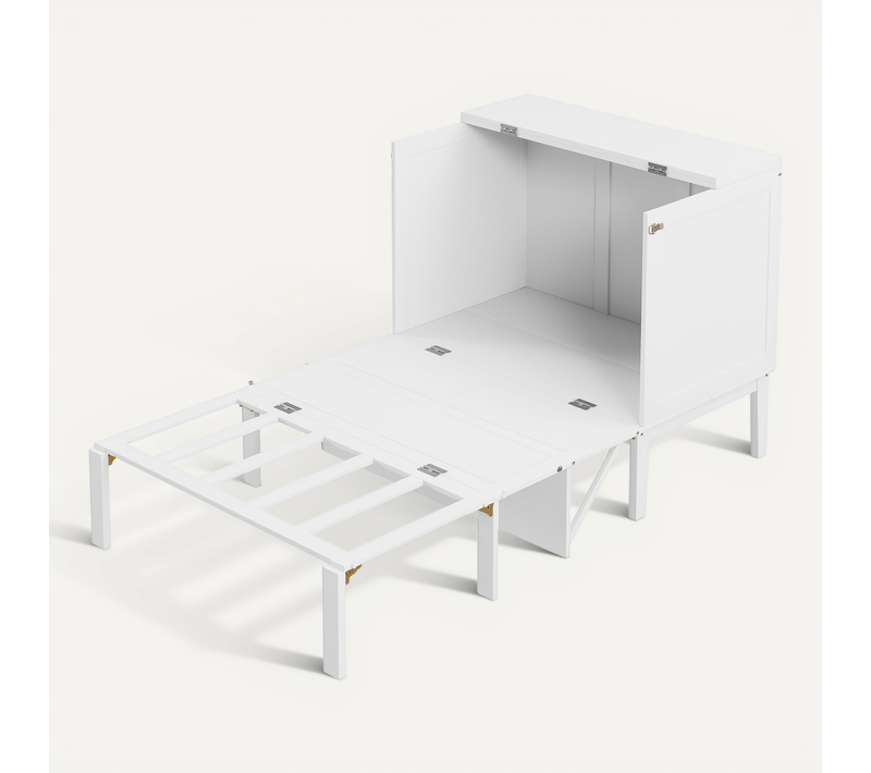 Lit Pliant Enfant 90x200cm, Espace Économisé, Design Classique Sobre, Bois+métal, Couleur Blanc