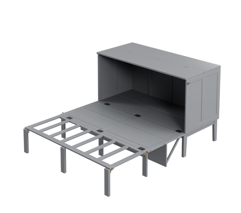 Lit Pliant Adulte 140x200cm, Espace Économisé, Design Classique Sobre, Bois+métal, Couleur Gris