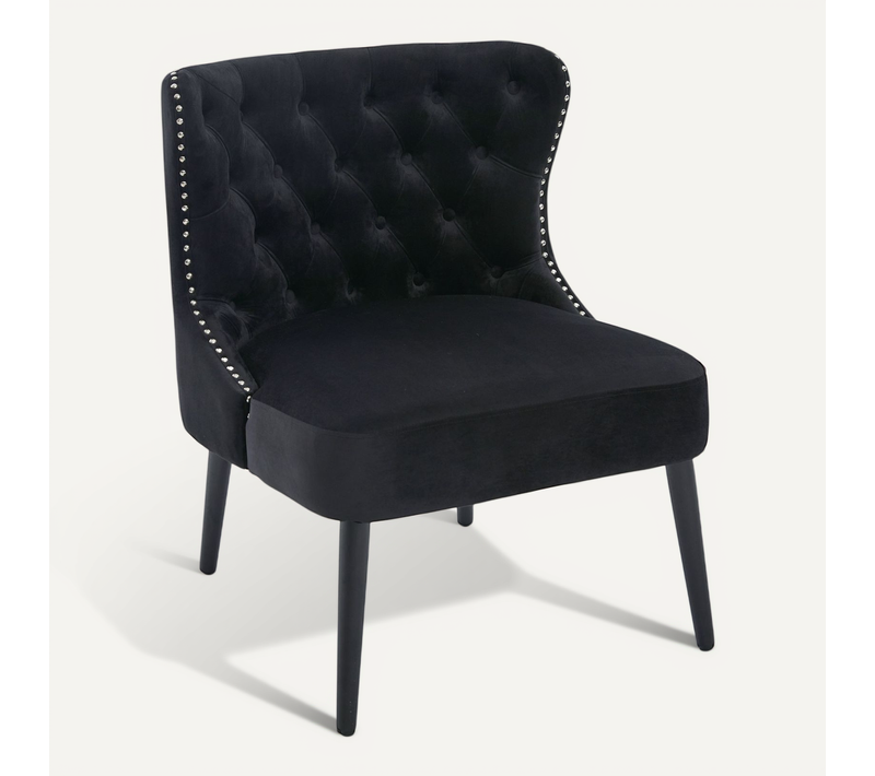 Fauteuil 61x65x80 Cm, Clous Décoratifs, Pied En Bois, Velours Noir