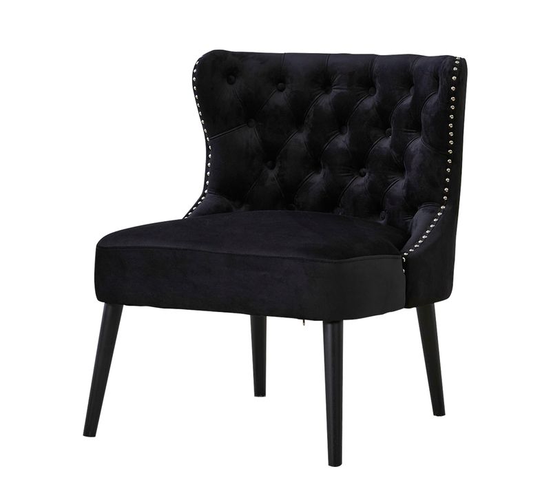 Chaise/fauteuil - Dossier Ajustable - Coussin Confort - Velours - Bois - Noir