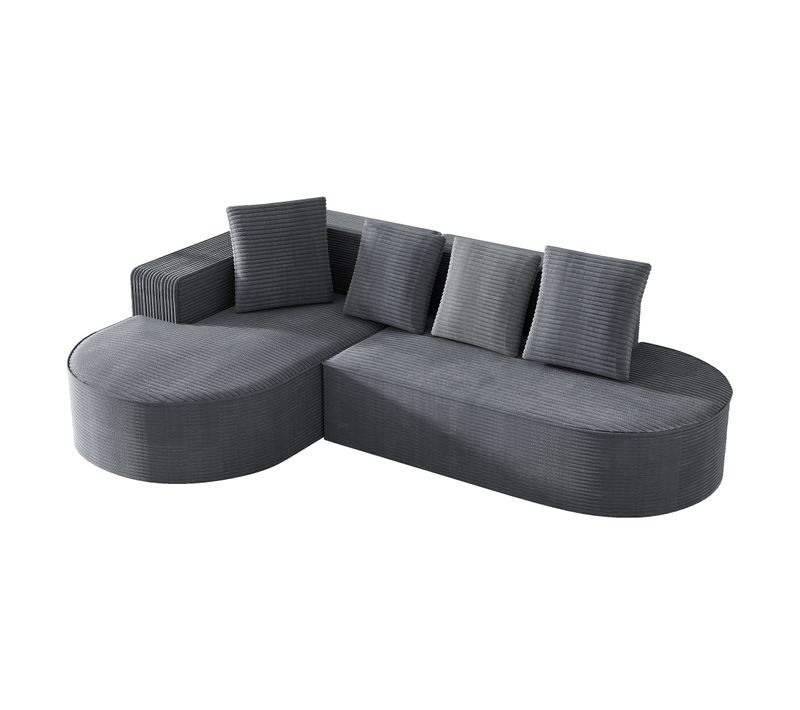 Canapé D'angle Modulaire - L - Assise Confortable - Dossier Moelleux - Tissu Côtelé - Gris