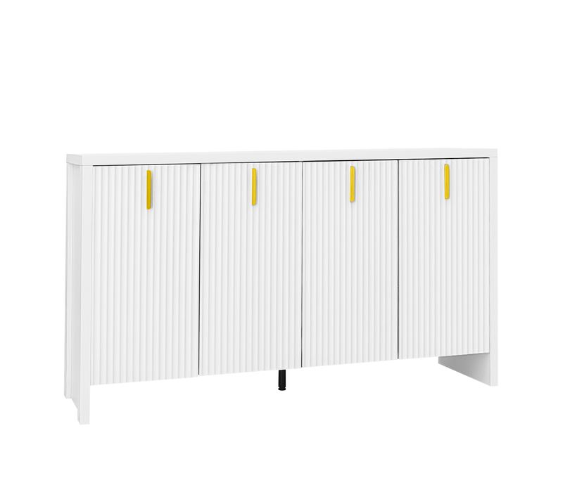 Buffet 140x38x80 Cm Avec 4 Portes, Étagères Réglables, Aggloméré, Blanc