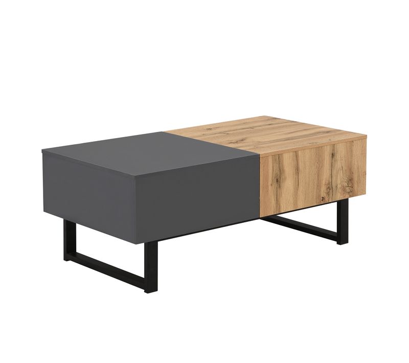 Table Basse Coulissante 155x55x22 Cm Avec Rangement Caché, Métal+aggloméré, Bois Et Anthracite