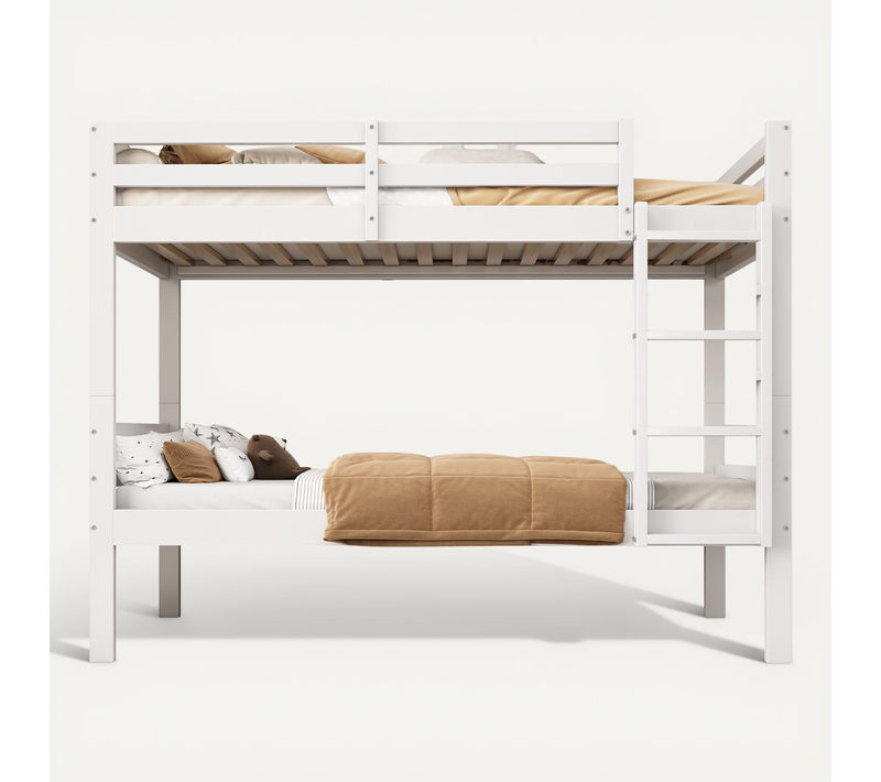 Lit Superposé Enfant 90x200 Cm, Garde-corps, Sommiers, Lit Divisé En 2 Lits Simples, Pin, Blanc
