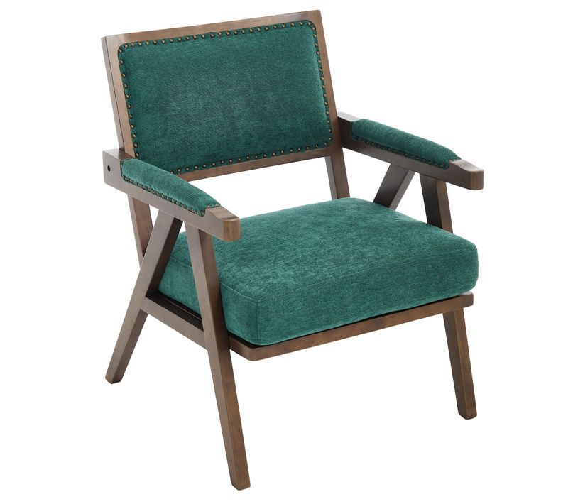 Fauteuil Vintage 66.5x66x88 Cm, Structure En Bois, Coussin D'assise Épais, Tissu En Lin Vert