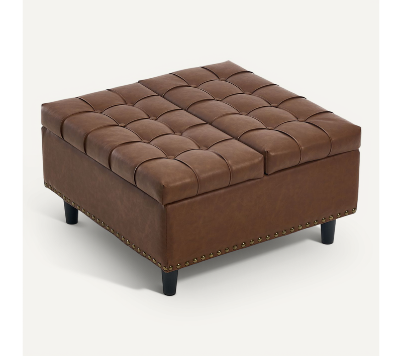 Banc Coffre 75x75x41 Cm, Coussin D'assise S'ouvrant Des 2 Côtés, Tissu En Pu Brun
