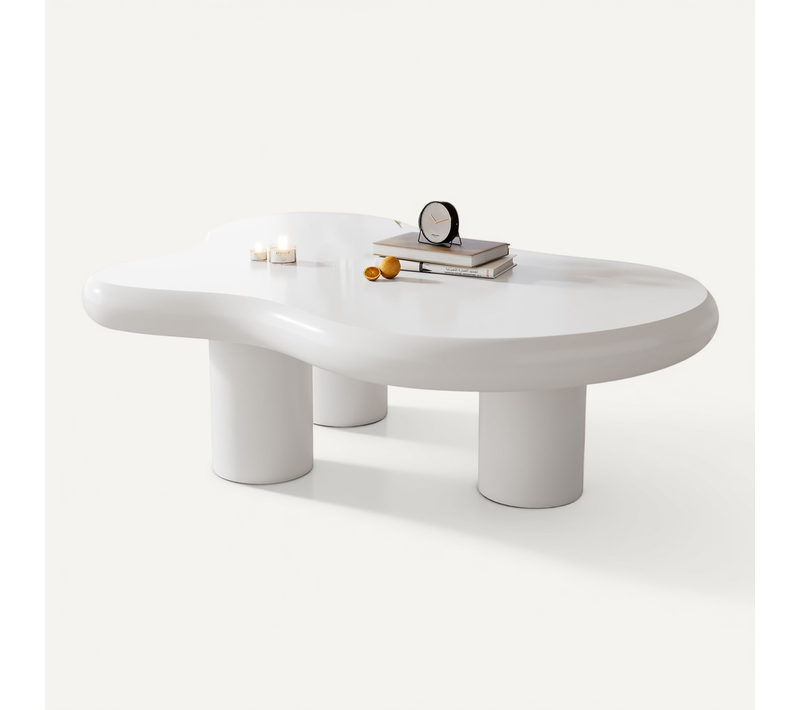 Table Basse Irrégulière 97x67x32cm, Design Nuage, Protection Du Sol, Finition Lisse, En Mdf, Blanc