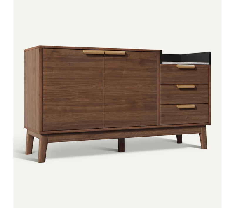 Buffet 120x40x77cm, 3 Tiroirs, 2 Portes, Pieds En Bois Massif, Chêne Foncé