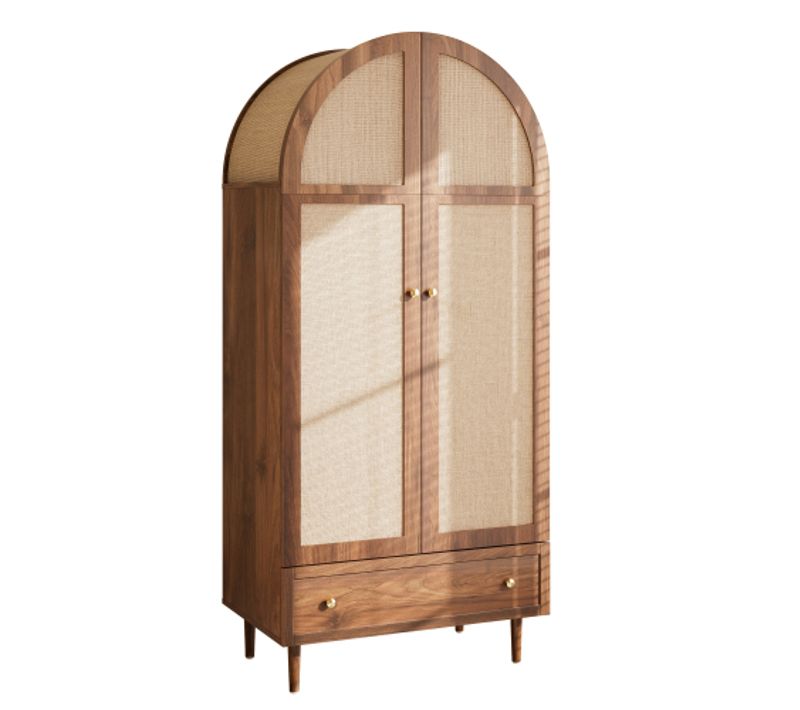 Armoire 79x50x175 Cm 1 Tiroir, 2 Portes En Tissu et Tringle à Vêtements, couleur Noyer