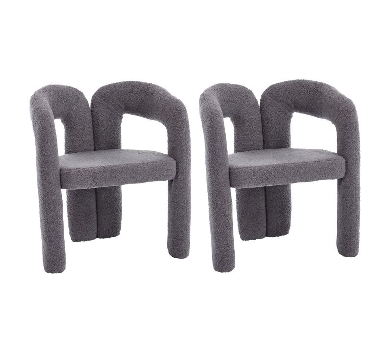 Lots De 2 Chaises 61x52x71cm, 2 Fauteuils De Table, Tête De Chaise Ergonomique, Teddy, Bois, Gris