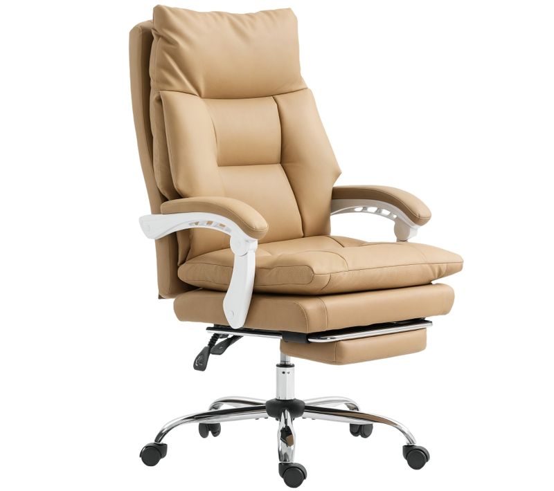 Fauteuil De Bureau Ergonomique Avec Repose-pieds Et Soutien Lombaire - Marron Clair