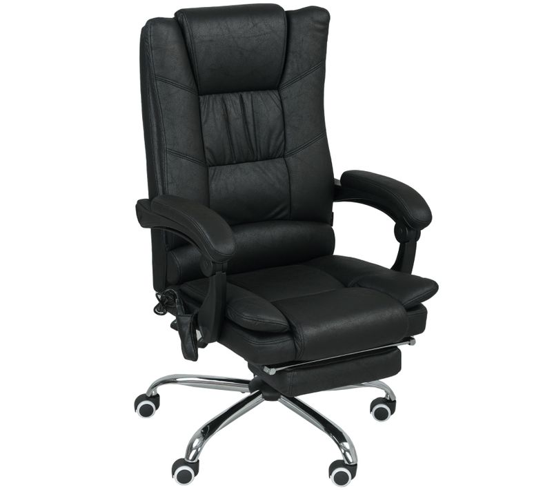 Fauteuil De Bureau Ergonomique Massant, Repose-pieds, Chaise Réglable En Hauteur, Polyester - Noir